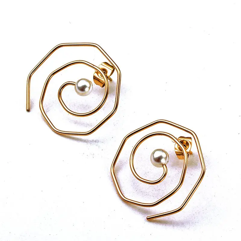 

New Brand Irregular Loop Charm Stud Earrings Women Ladies Party Wedding Jewelry Unique Stainless Steel Fashion Pearl Earring