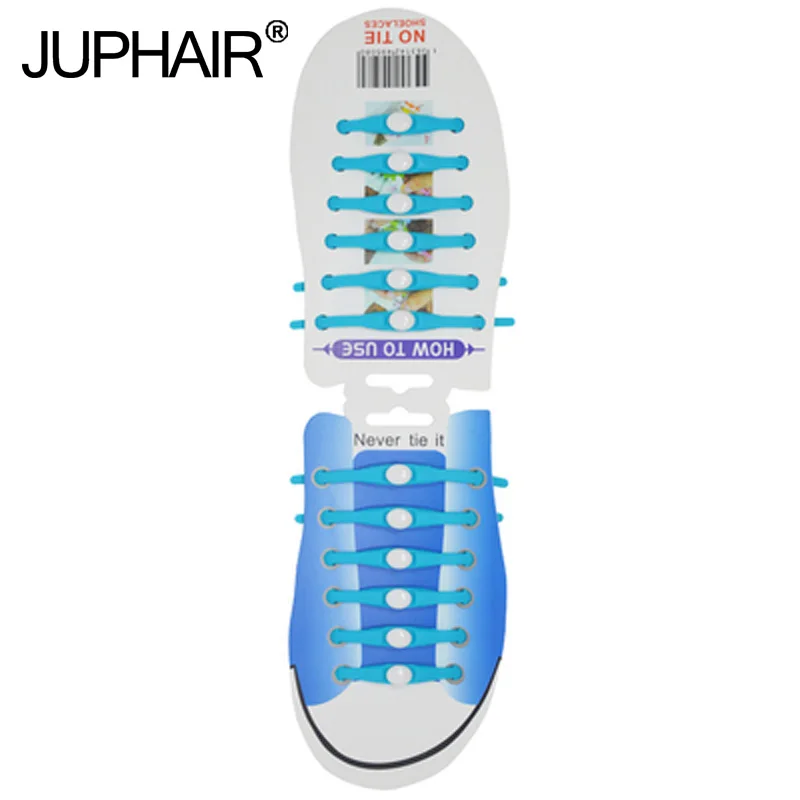 

JUP1-12 Sets(12 Root/Set)Sky blue Tie Laces Shoelace Flat Elastic Silicone Men Boy Women Sneaker Sport Basketball Round Shoelace