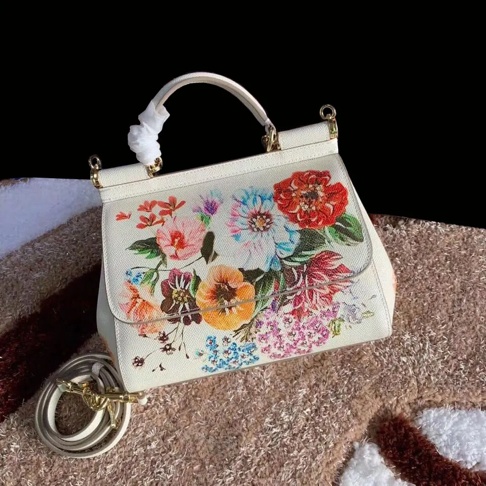 

25cm medium-sized colour stamen pattern Handbag with one shoulder inclined leather bag