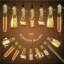 Ретро ST64 Эдисон лампы Подвесная лампа-канделябр с короткозамкнутым ротором нити E27 40 W электрическая лампочка эдисона лампа лампада можно использовать энергосберегающую лампу или светодиодную лампочку) веревки света