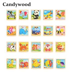 Candywood мини 10*10 см Деревянный 3D пазлы для детей дети мультфильм животных/трафика Паззлы развивающие игрушки девочка мальчик подарок