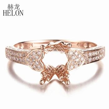 

HELON 7x9mm Oval or 6x8mm Emerald Semi Mount Engagement Diamonds Ring Solid 10K Rose Gold Pave 0.45ct Natural Diamond Fine Ring
