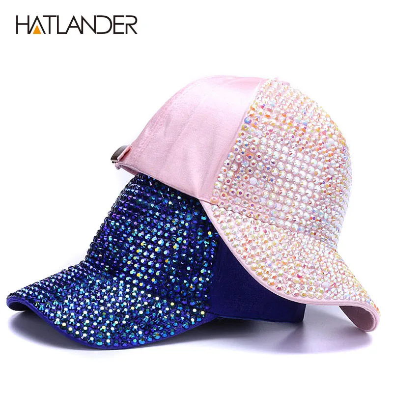 [HATLANDER] Женский горный хрусталь бейсболки женские роскошные шикарные шапки уличная Алмазная шляпа от солнца для девочек на застежке сзади gorras спортивная шапка, Кепка