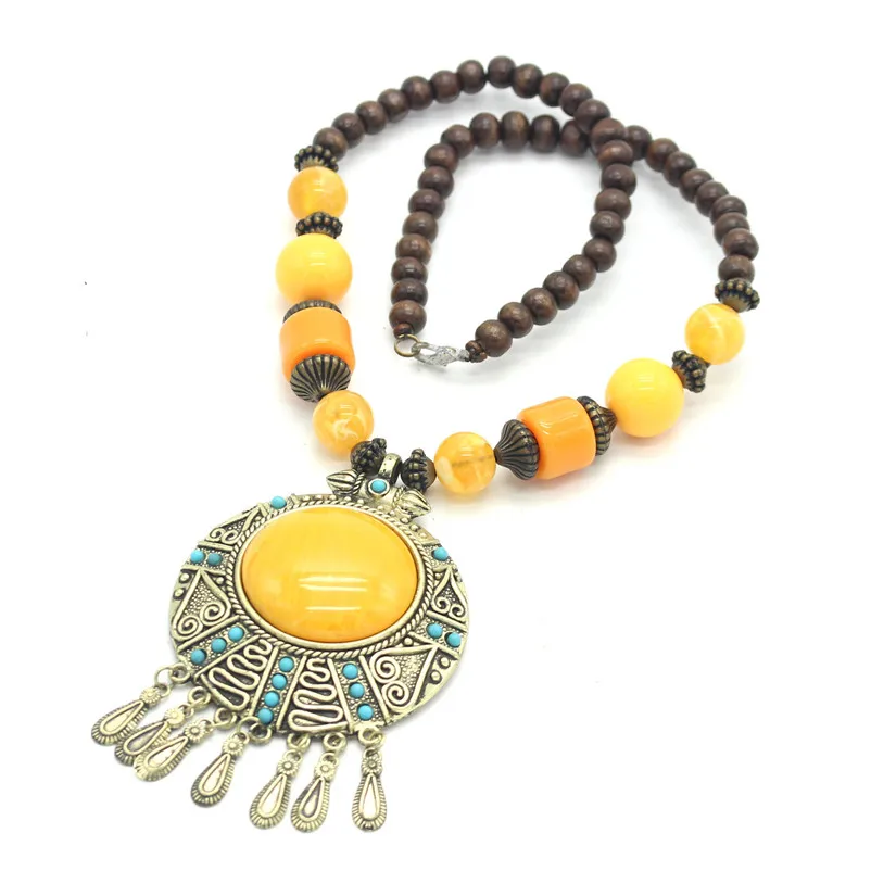 ADOLPH, этнический деревянный камень, круглые подвески, колье, бохо ожерелье, женское богемное большое массивное Макси ожерелье, аксессуары, бижутерия - Окраска металла: Yellow