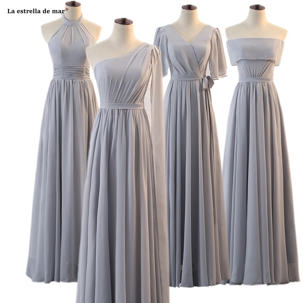 Vestidos de festa vestido longo para casamento новые шифоновые 6 стильные розовые платья серого цвета для подружек невесты Дешевые Свадебные платья для гостей