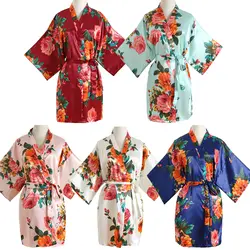 Очаровательный халат-кимоно с v-образным вырезом, Rayon Sleepwear, мини-платье невесты, свадебное платье с цветочным принтом, ночная рубашка, один