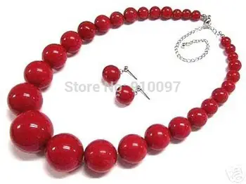 

LHX54016>Women's jewelry red coral bead necklace earring set
