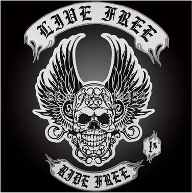 

Embroidery twill Patches for Jacket Back Motorcycle Biker Black Skull with Wings Big Size HUGE