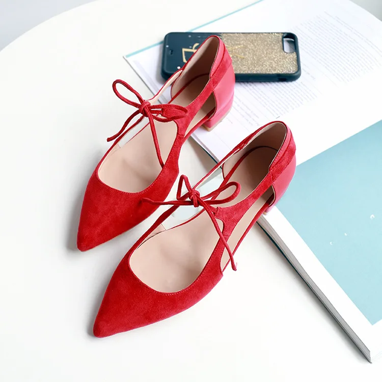 

New Spring and Summer 2017 GENUINE LEATHER Pointed Toe Flats Belt Shallow Sandals Ladies Elegant Suede Shoes