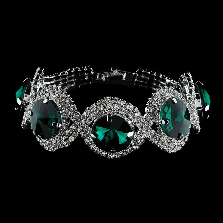 Роскошные свадебные браслеты и браслеты для женщин, посеребренные браслеты с австрийскими кристаллами, модные ювелирные изделия - Окраска металла: Green
