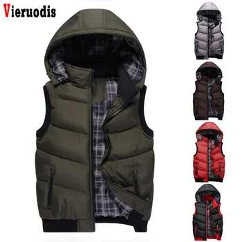 

High Quality Winter New Warm Sleeveless Jackets Hooded Vest Men Hat Detachable Mens Casual Male Vest Coat Homme Plus Size M-5XL