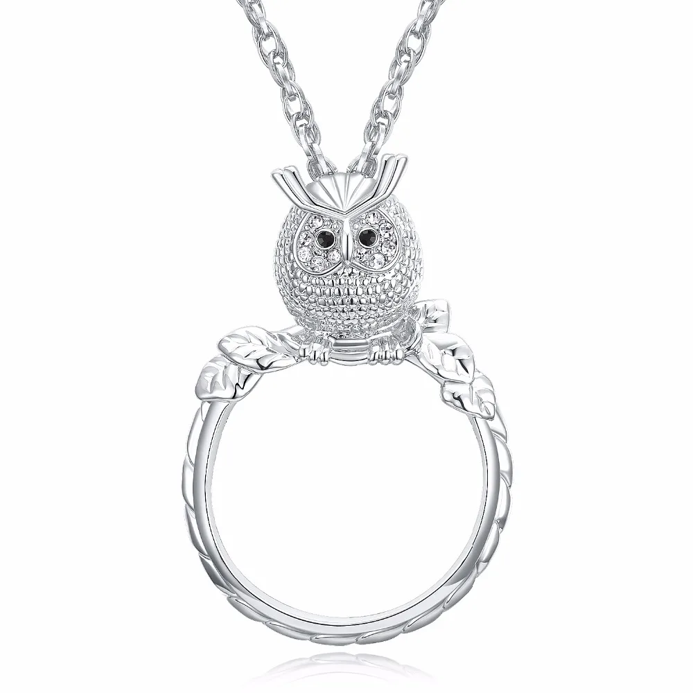 

Owl Shape Women Gold Color Chain Necklace With 2X Magnifying Glass Pendant Daily Reading Purpose Nice Design