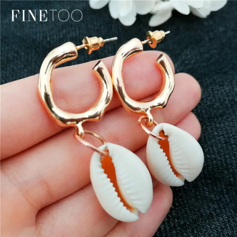 

Vintage Gold Color Irregular Geometric Shell Earrings For Women Boho Cowrie Pendant Statement Earrings Brincos Summer Jewelry