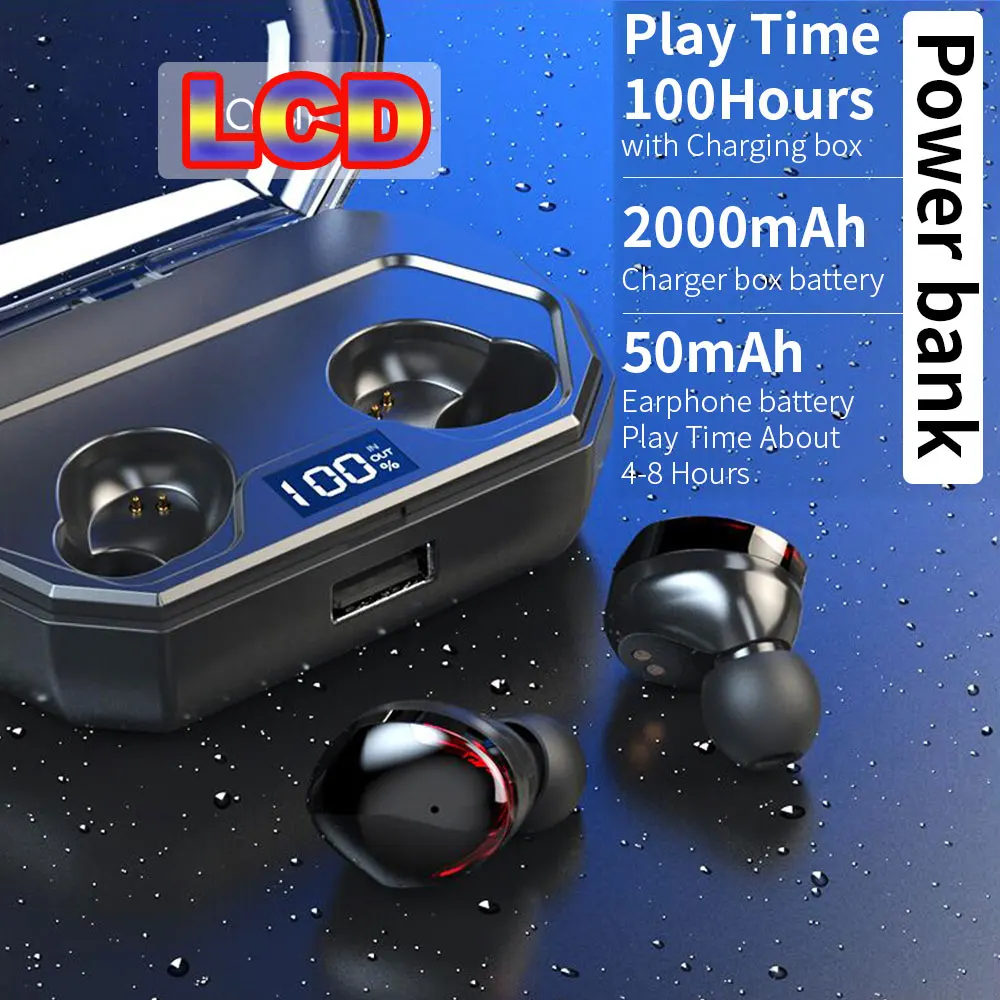 

Wireless Stereo Earphones Bluetooth 5.0 in ear Earbuds HIFI Sound with 2000 mAh Powerbank charging Box For IOS Android
