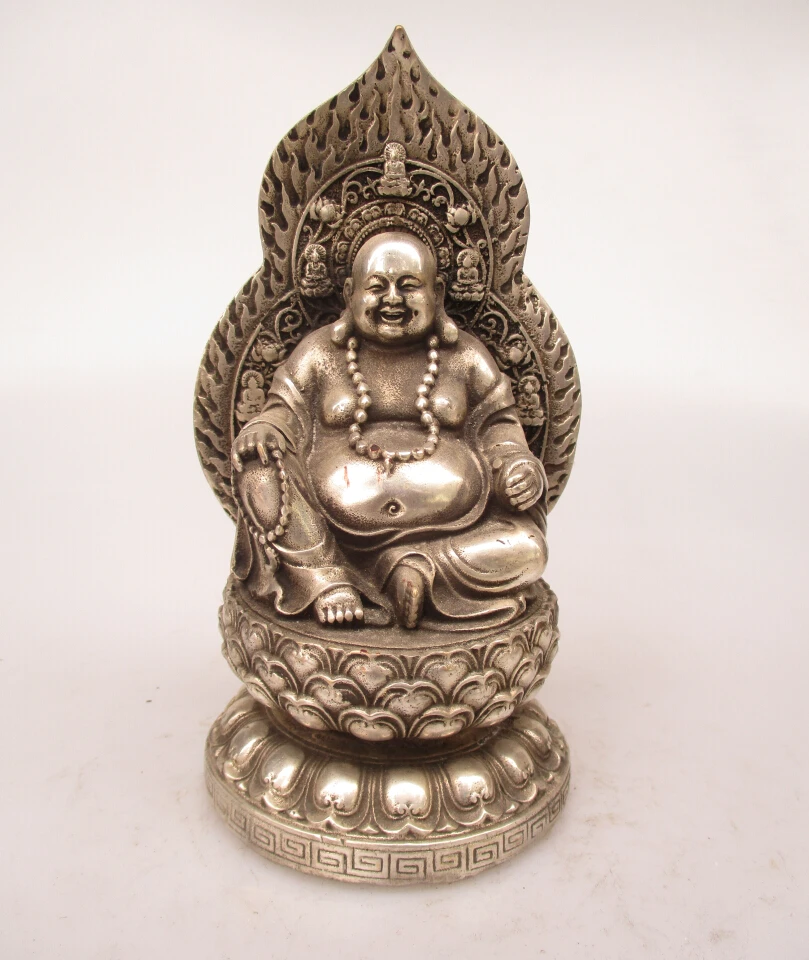 

christmas decorations for home+ Collectible Decorated Old Handwork Tibet Silver Carved Buddha Statue/ Buddhism Sculpture 00045