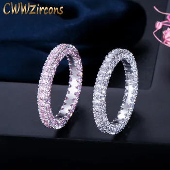 

CWWZircons fashionable Full Micro Pave White Pink Cubic Zirconia Stone Round Engagement Rings for Women Wedding Band R115