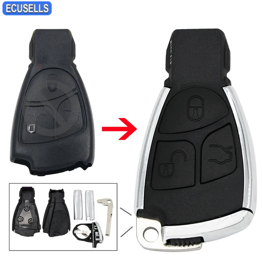 

3 Button Silver Side Modified Folding Remote Key Shell Case Flip Key Housing Cover for Mercedes-Benz CLS C E S + Battery Holder