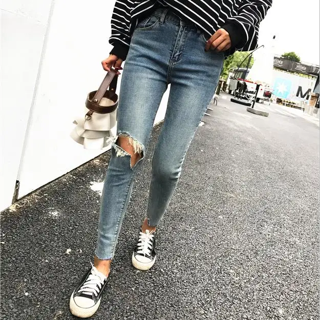 Облегающие джинсы в Корейском стиле с дырками и | Женская одежда