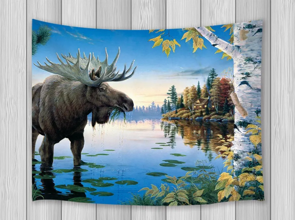 Декор для животных гобелен Moose In Auntumn Fall лес озеро пейзаж рога дикая природа