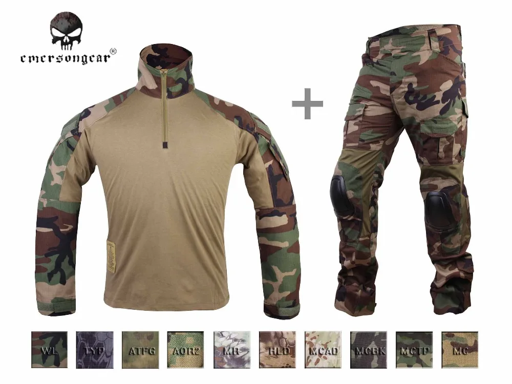 Мужская Военная страйкбольная БДУ Боевая униформа EMERSON Tactical Gen3 рубашка и брюки наколенники мультикам черный АОР Лесной