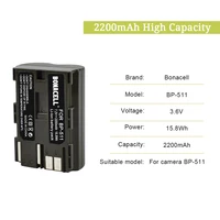 li ion Bonadget 2200mAh Li-ion BP511 BP-511A BP 511A BP511 תחליף Canon EOS 40D 300D 5D 20D 30D 50D 10D G6 מצלמה סוללה (5)