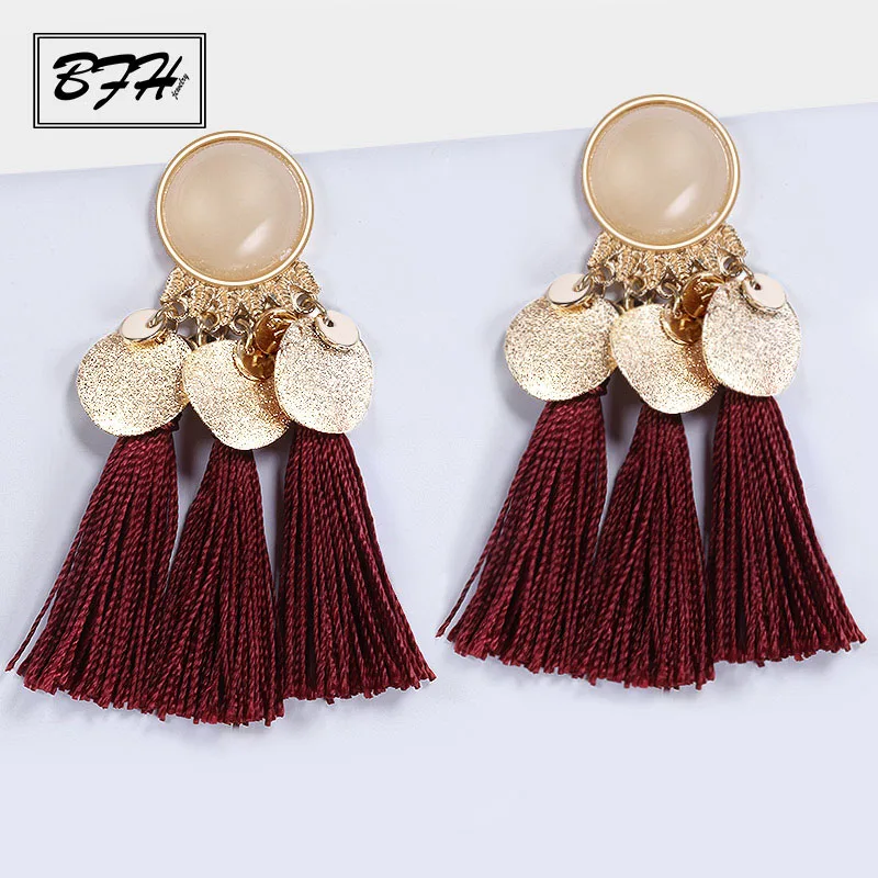 

BFH Fashion Charm Ethnic Tassel Bohemian Dangle Earrings for Women Girl Vintage Fringe Stones Long Drop Earring Jewelry Gift