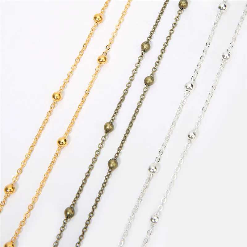 5m/lot 2mm Gold Silver Color Copper Necklace Chains Bulk With Bead Ball Bulk Link Chain Necklace Findings Diy Jewelry Making