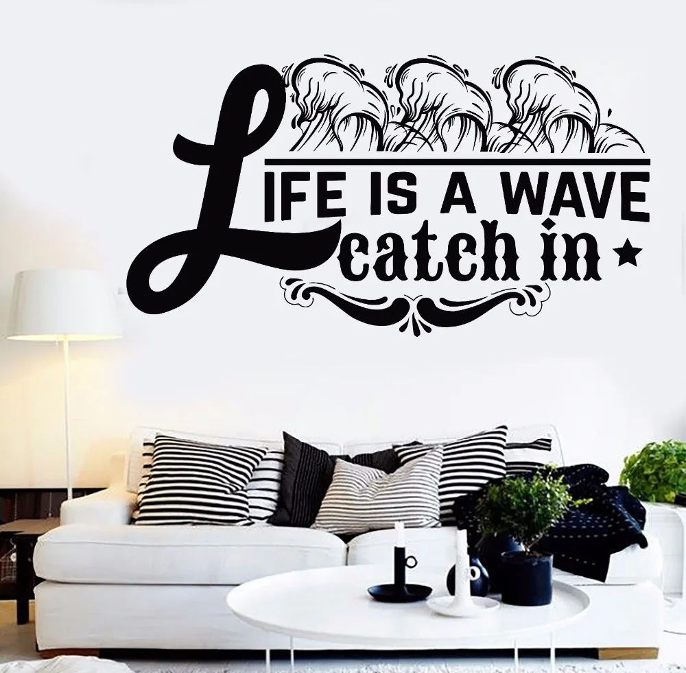 Aliexpress.com : Buy Wall Sticker Quote Words Life Is A Wave Catch In ...
