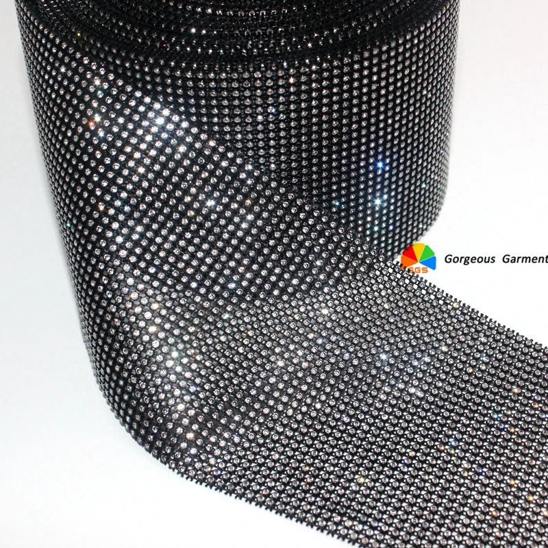 

10yards 30 lines SS6 2mm Close set Rhinestone Mesh Trim Crystal Ribbon Banding in Black Plastic DIY Costume Apparel Furniture