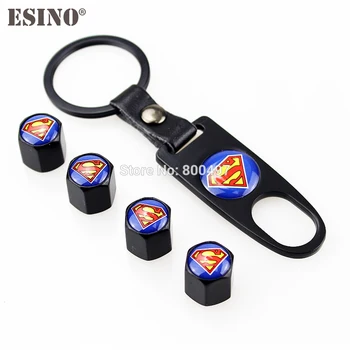 

4 x Car Styling Stainless Steel Zinc Alloy Wheel Tire Valve Stems Caps Superman Universal With Mini Wrench Key Chain
