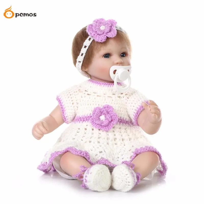 

43cm/17" Lifelike Blue Eyes Girl Reborn Dolls Silicone Vinyl Handmade Baby Wear Knit Sweater Dress Toy Collection