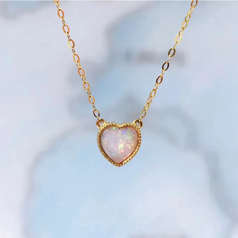 

ANI 18K Yellow Gold (AU750) Wedding Pendant Necklace Heart Shape Natural Opal Certificate Women Chain Necklace for Birthday Gift