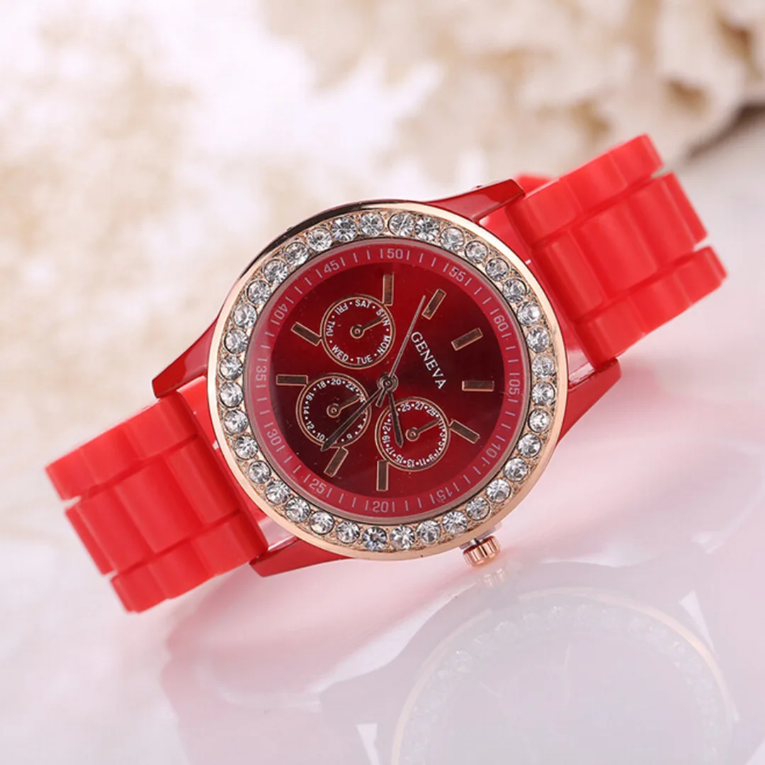 Geneva Casual Watch Women Crystal Dress Watch 2017 Quartz men Silicone watches Unisex Wristwatch Sports watch relogio feminino