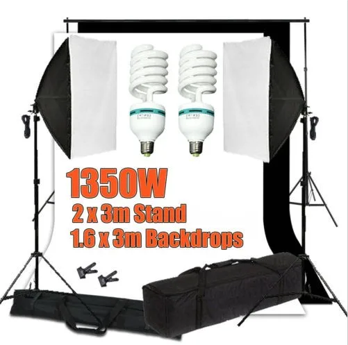 

2 PCS 50 x 70cm Photo Video Studio Light Lamp Bulb Tube Softbox Soft box E27 Lighting Stand Kit Set