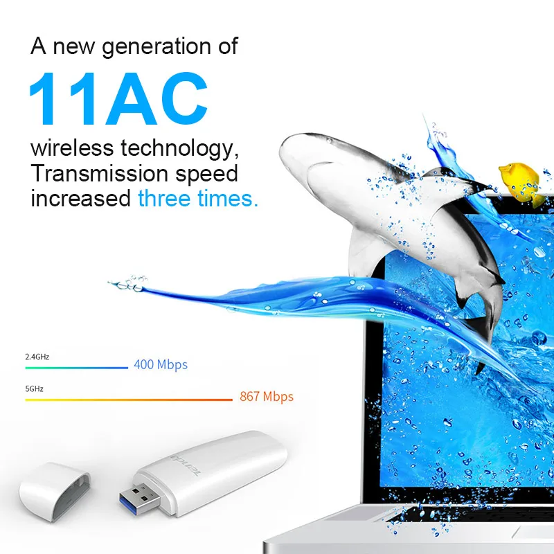  Tenda U12 AC1300 inalámbrico Dual-Band USB adaptador Wifi ultra-rápido mini 24 GHz y 5G antena Wifi