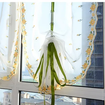 

2018 roman curtains top Sheer kitchen yellow window curtains 1pc liftering roman blinds Water soluble embroidered curtains