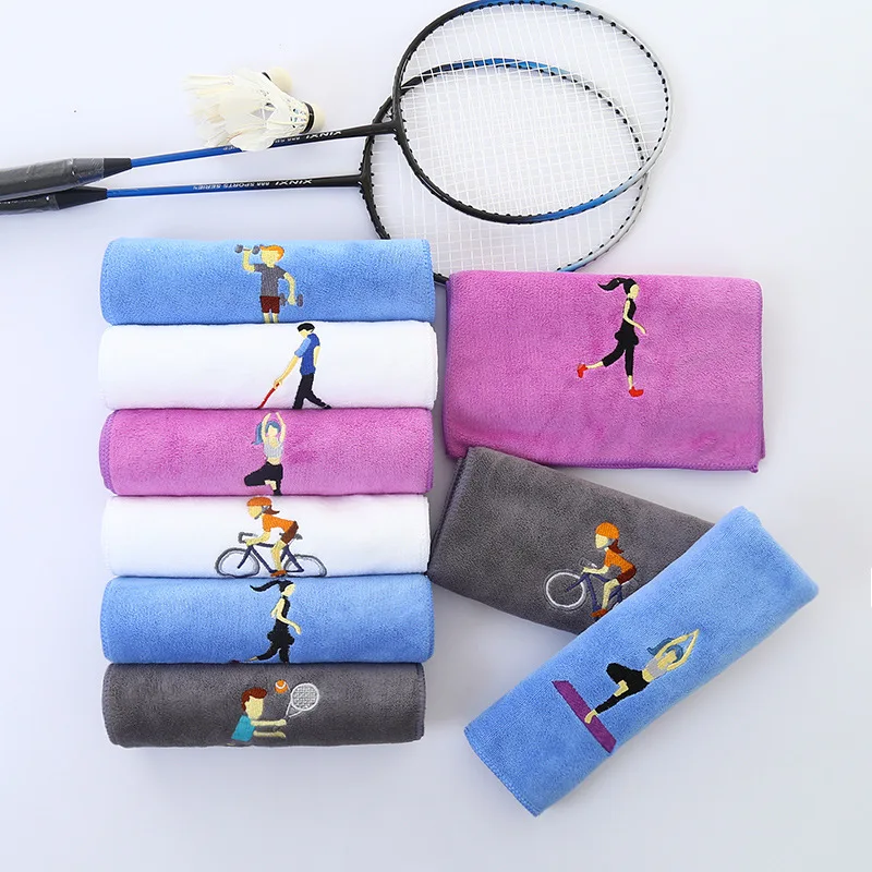 

Cotton Embroidery Sports Towel Soft Absorbent Yoga Gym Camping Golf Fitness Sweat Towel Sports Cartoon Towel 25*110cm