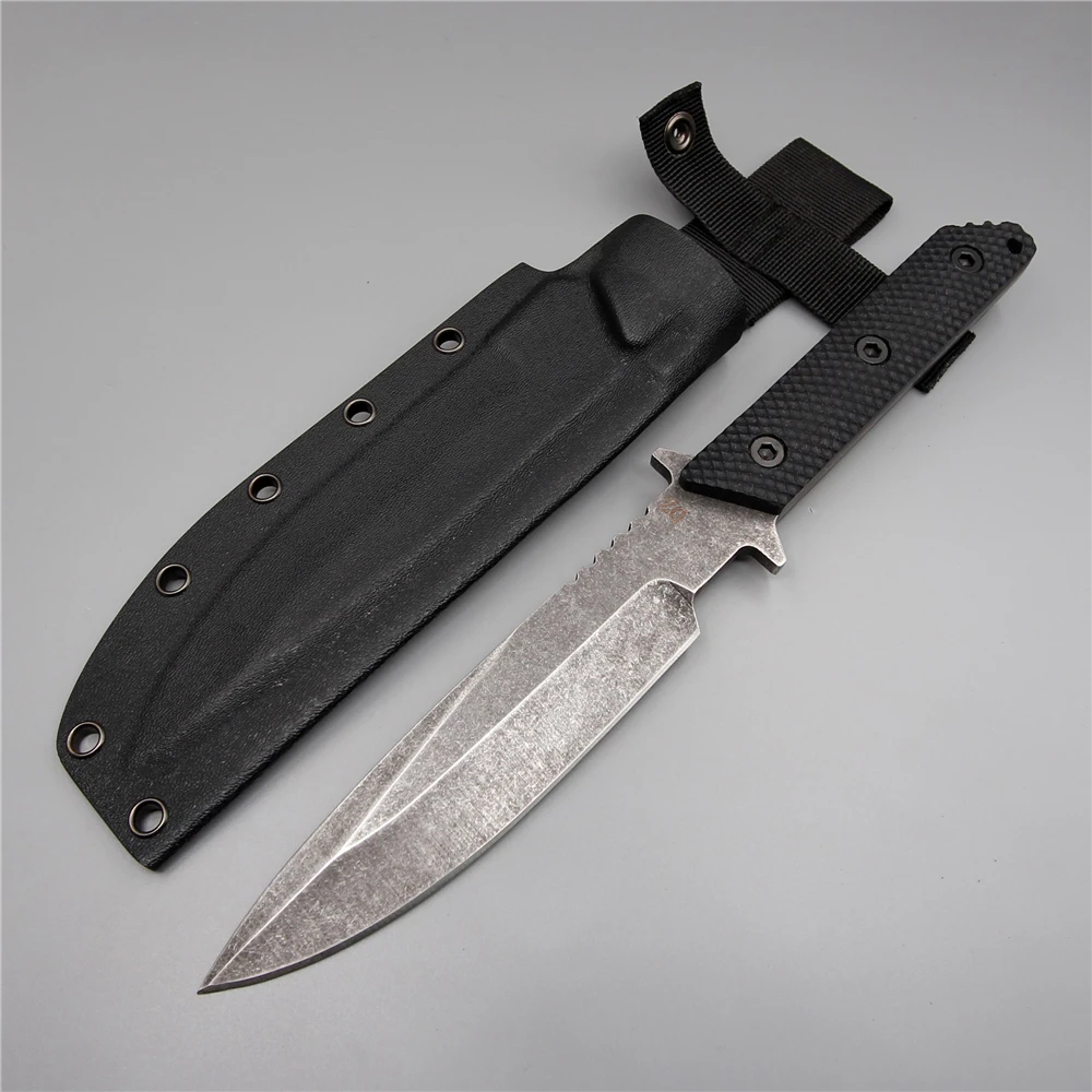 Hunting Straight Big Knife Camping Outdoor Tactical Knives Fixed D2 Stonewash Blade Steel Knife G10 Handle With Sheath