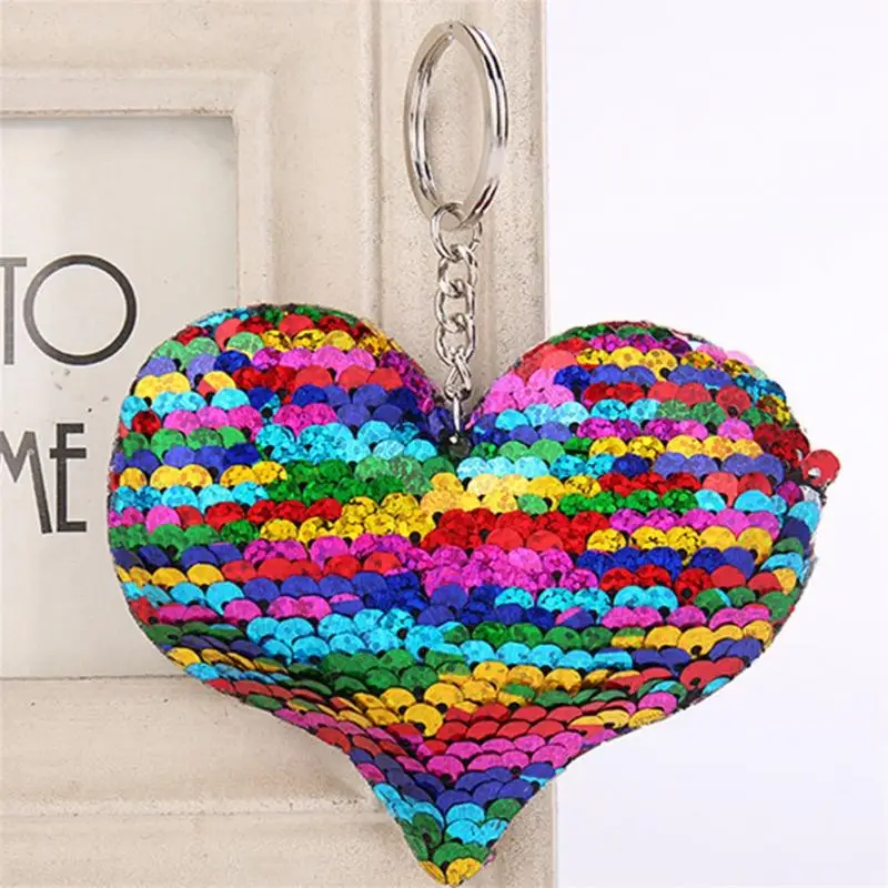 

Cute Heart Keychain Glitter Pompom Sequins Key Holder Charm Bag Car Accessories Pendant Wholesale Price Keyring Decoration Gift