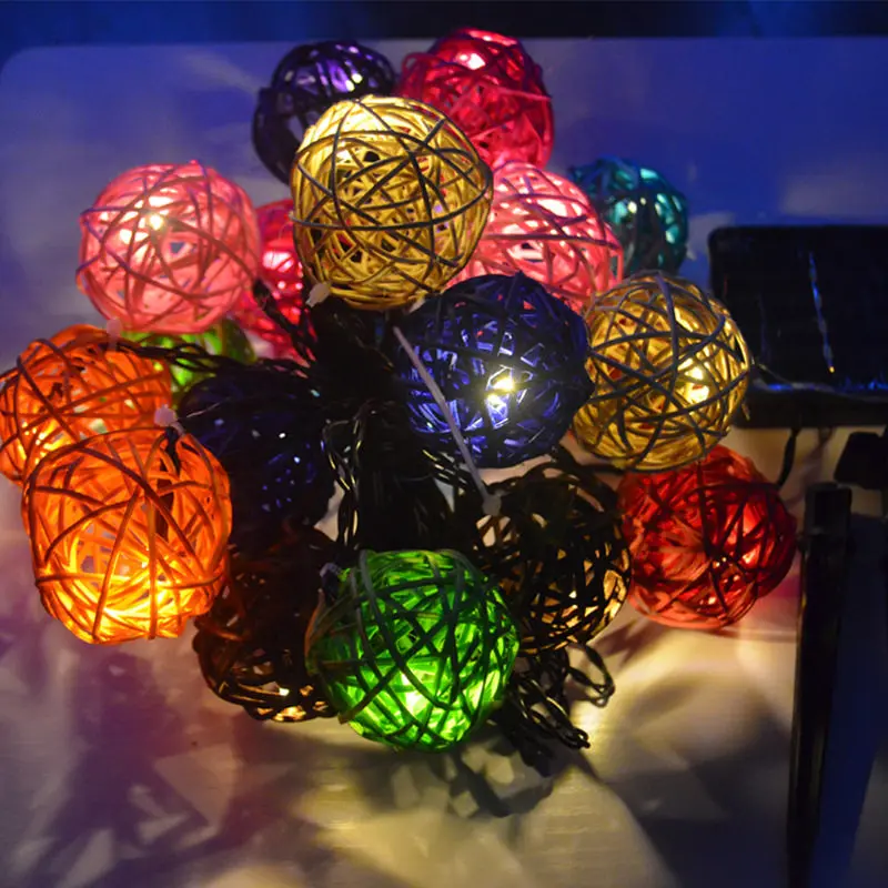 

Outdoor Garden Rattan Balls LED String Christmas Trees Light Decor Eco-friendly Solar Power Wedding Party DIY Lighting Decor