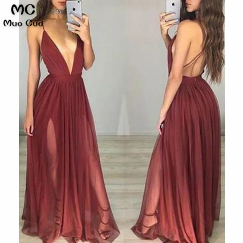 Elegant 2019 Sexy Evening Dresses Long Deep V Neck Spaghetti Straps Tulle Backless Formal Evening Party Dress Custom Made