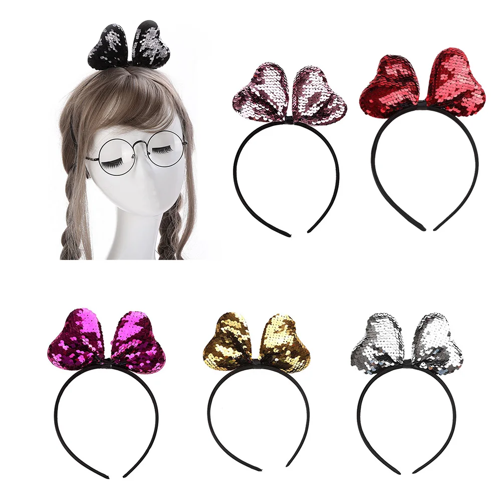 

Girls Sequin Headband 2018 New Fashion Mouse Ears Hair Hoop Sequin Bows Headband Children Hair Accessories Birthday Party Gifts