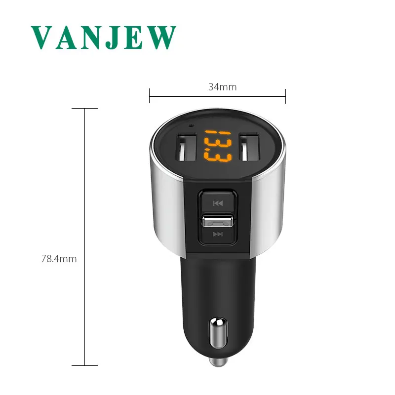 VANJEW C26S Car Bluetooth FM Transmitter 5V/ 3.4A Dual USB Ports Charger U-Disk MP3 Player Transmiter for Car Hands-free Calling