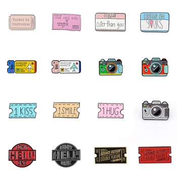 

Cartoon Creative Tickets Movie Tickets Camera Love Sticky Notes Enamel Brooch Red Black Pink Alloy Badge Shirt Bag Pin Jewelry