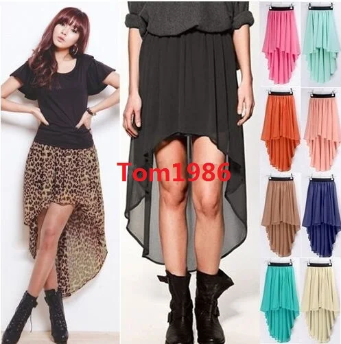 

Hot selling Women's Clothing Lady Fashion Simple chiffon swallowtail skirts Ms personality irregular Length Skirt 10 Colors
