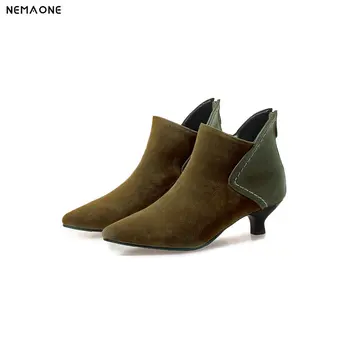 

NEMAONE New 4cm thin Heels women ankle boots poined toe ladies spring autumn party dress shoes woman large Size 43