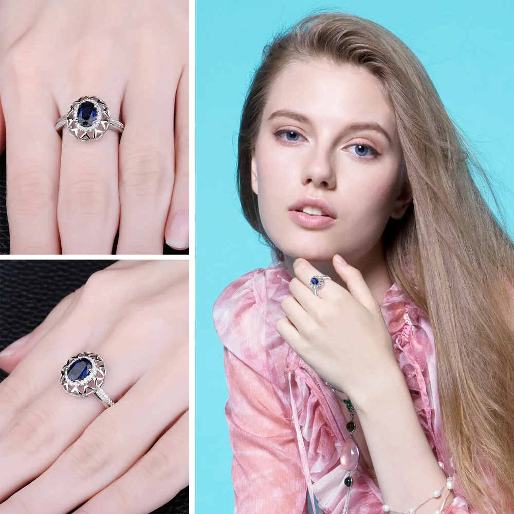 JewelryPalace Unique Fine 1.2 ct Created Blue Sapphire Ring 925 Sterling Silver Fashion Women Jewelry 2018 Brand Rings For Women