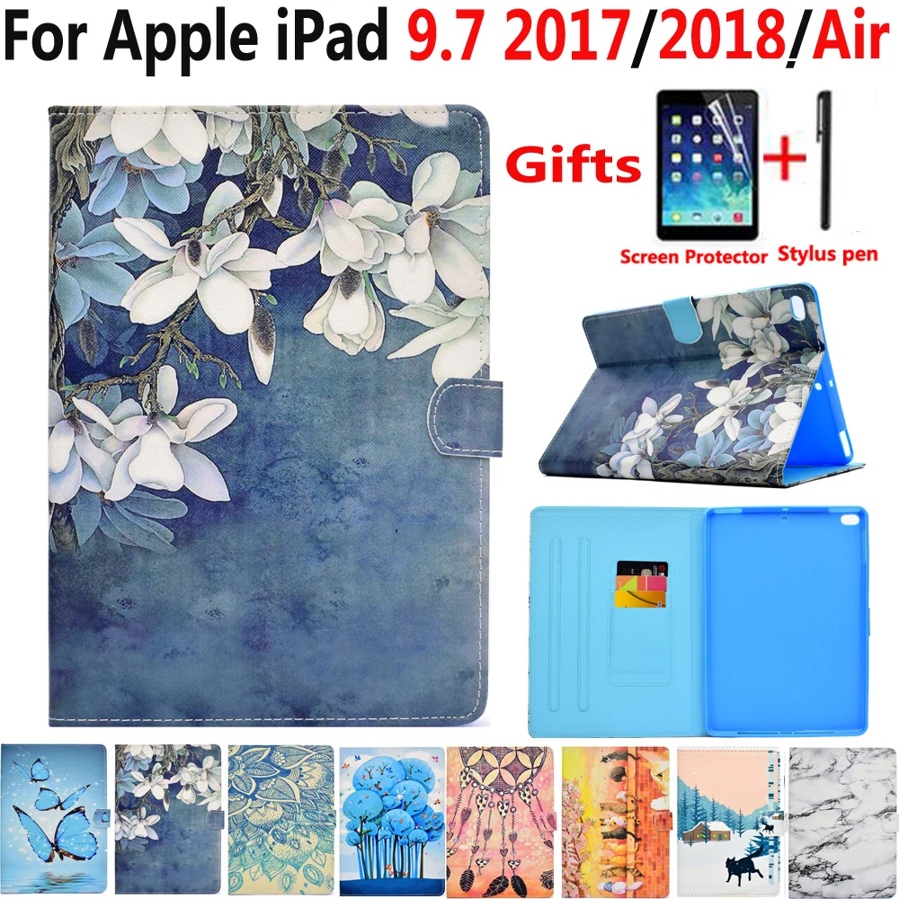 Модный чехол с цветами для нового Apple iPad 9,7 A1822 A1893, раскрашенный флип-чехол с магнитной застежкой для iPad Air 1 2 iPad 5 6