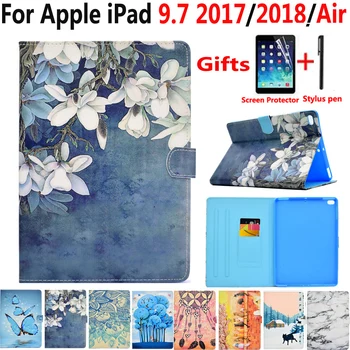 

Fashion Flower Case for New Apple iPad 9.7 2017 2018 A1822 A1893 Painted Flip Magnet Sleep Wake Cover for iPad Air 1 2 iPad 5 6