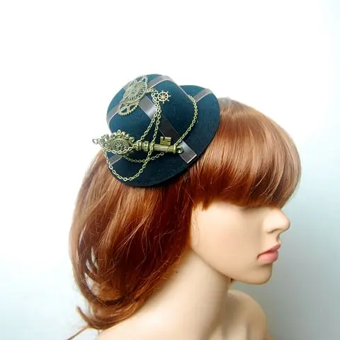 

Steampunk Victorian Mechanical Gears Mini Top Hat Handmade Key Chains Hair Clip Gothic Fancy Dress Accessory